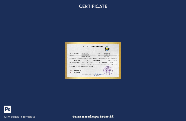 modello PSD di certificato di matrimonio del Gabon in stile verificato